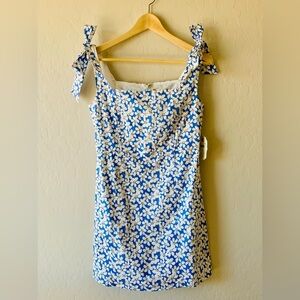 Altar'd State Blue and White Floral Tie-Shoulder Mini Dress